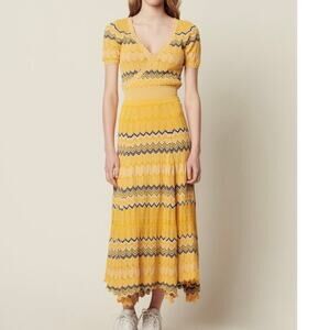 Sandro Paris Zig Zag Wrap Top Midi Skirt 2PC Set 1 / XS Yellow